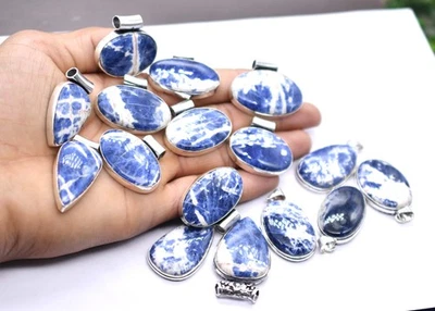25 Stück Sodalith Edelsteine Handgefertigt Anhänger Versilbert Mix Menge P 9041 - Bild 1 von 4