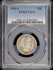1914-S 25C Barber Quarter PCGS VG10 - Picture 1 of 4