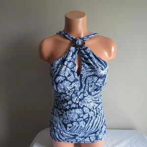 Tommy Bahama Playa Brava High Neck Ring Tankini Swim Top Mare Navy Multi M NWT - Picture 1 of 4