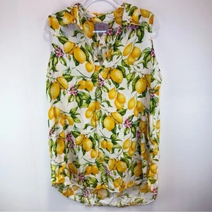 Forcynthia Beachwear 100% linen yellow lemon print sleeveless tunic top cover up - Picture 1 of 13
