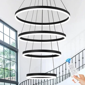 4-Ringe moderner LED Kronleuchter schwarz modern für Wohnen klein, - Bild 1 von 9