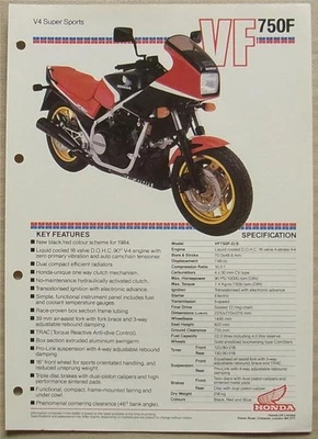 HONDA VF750F V4 SUPER SPORTS MOTORCYCLE Sales Specification Leaflet c1984 - Image 1 of 2