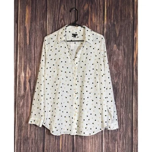 Blusa de mujer Ann Taylor blanca talla XL manga larga camisa a lunares con botones - Imagen 1 de 18