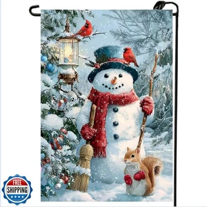 Winter Snowman Garden Flag 12x18 Double Sided, Small Burlap Seasonal Snow Squ - Picture 1 of 5