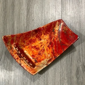 CA Pottery 1960s Mid-Century Ceramic Hand-Painted Ashtray Red, Orange, Copper - Picture 1 of 10