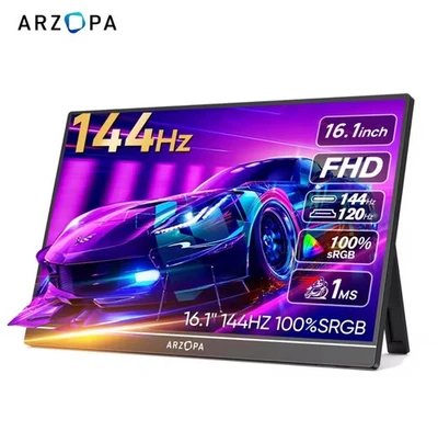 Портативный игровой монитор ARZOPA 16,1 дюйма sRGB 144 Гц для ноутбука, коммутатора, PS, ПК, Mac - Изображение 1 из 4