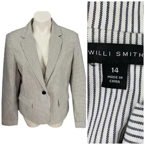 Willi Smith Blazer Womens 14 Railroad Stripe Coastal Jacket Preppy Work Office - Picture 1 of 17