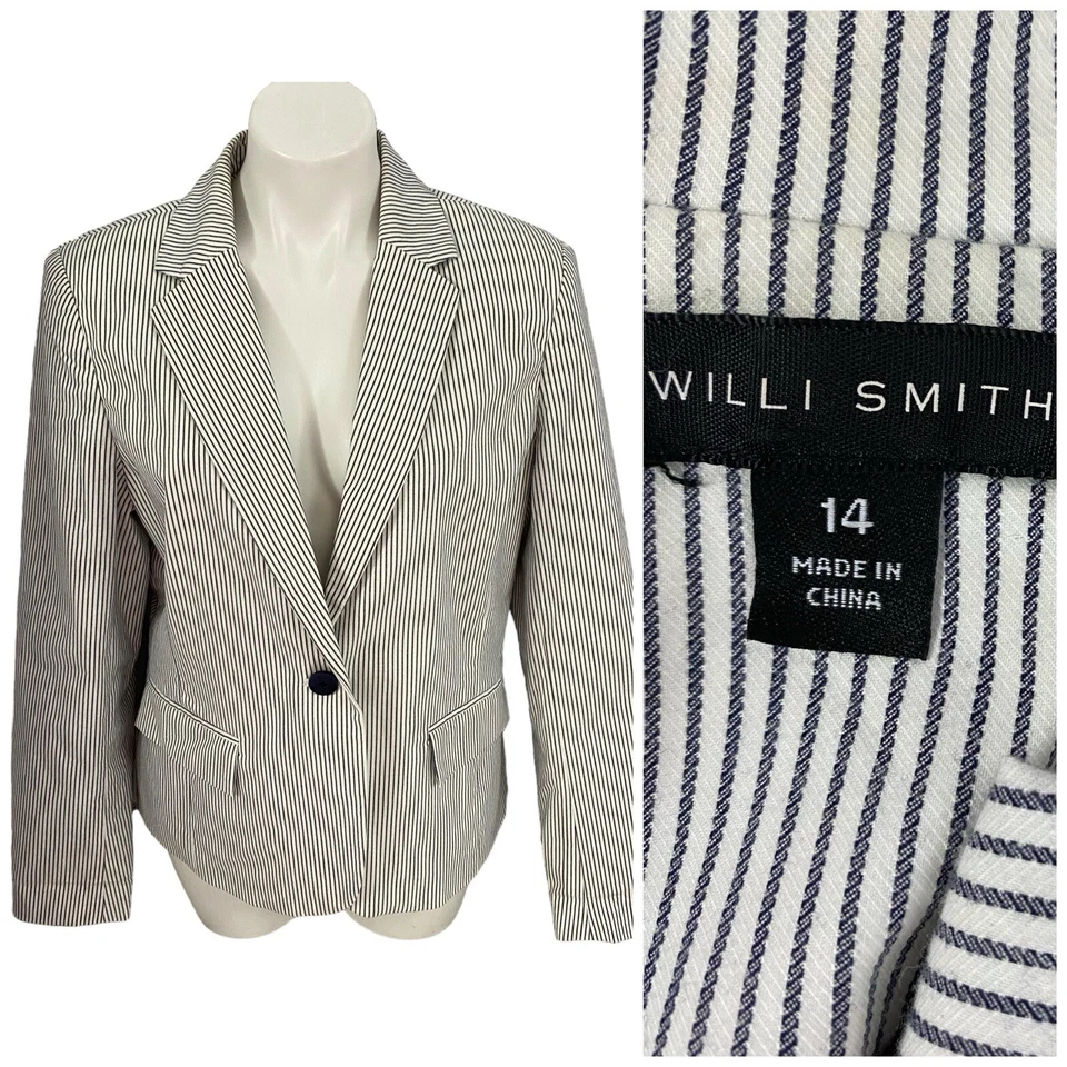 Blazer Willi Smith Mujer 14 Rayas Ferrocarril Chaqueta Costera Preppy Trabajo Oficina Foto 1 de 4