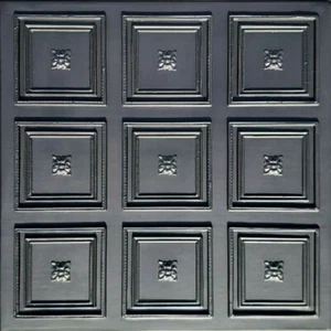 Ceiling Wall Backsplash Tile Glue Up, PVC 20"x20" ROCOCCO Black - Picture 1 of 3