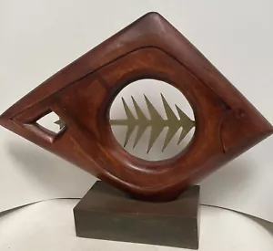 RARE MCM ITALY ART SCULPTURE by DOLBI CASHIER - ABSTRACT WOODEN FISH + BRASS - Picture 1 of 11