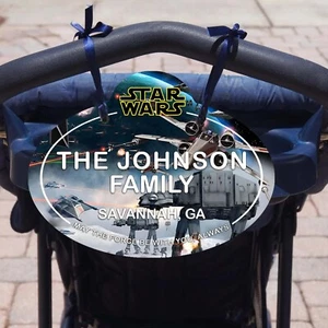 Etiqueta con nombre personalizada para cochecito y scooter Disney - Letrero de identificación familiar personalizado parques - Imagen 1 de 12