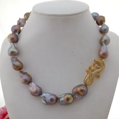 Collar conector lagarto circonita cúbica perla Keshi púrpura 19" 16x23 mm Foto 1 de 4