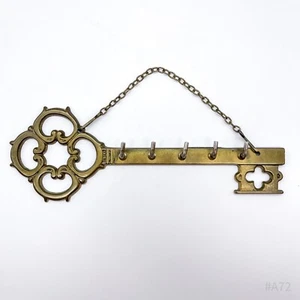 Vintage Brass Key Holder, Key Board Shape of A Key 5 Hook - Picture 1 of 11