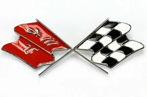 METAL 1969 - 1973 Corvette Fuel Gas Door Lid Emblem Cross Flags Badge C3 NEW - Picture 1 of 3