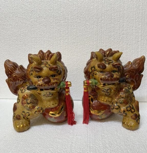 vtg gilded foo dogs with swords balls & tassles 7.5” tall - Picture 1 of 11