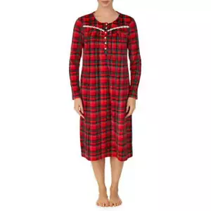 New Secret Treasure Long Sleeve Velour Knit Super Soft Nightgown PJ Red Plaid - Picture 1 of 6