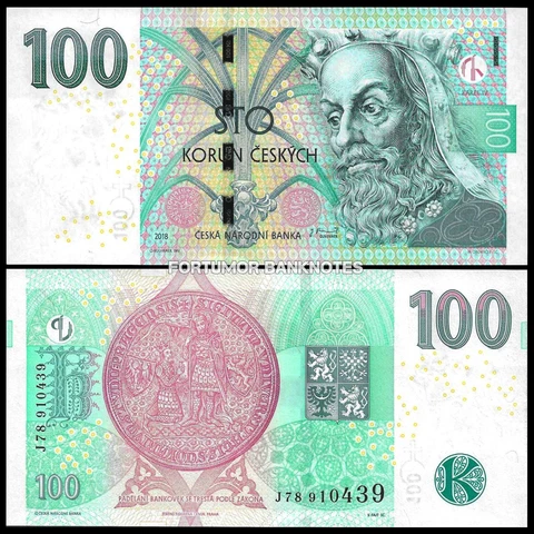 Czech Republic 100 Korun 2018, UNC, P-18, Prefix J Cover