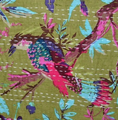 Kantha Bedsheet Cotton Indian Floral Design Bedding Home Room Decor Flat Sheet - Image 1 of 4