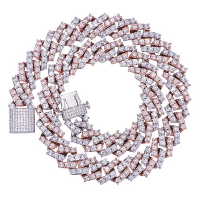 Cadena pulsera de eslabones cubanos Miami de acero inoxidable chapado en oro con circonita cúbica de hielo para hombre 15 mm Foto 1 de 4