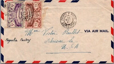 FRANCE 1945 GUADELOUPE POSTAL AIRMAIL COVER ADDR USA CANC  - Image 1 of 2