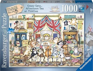 RAVENSBURGER PUZZLE*1000 T*CRAZY CATS AFTERNOON TEA AT TIDDLES*LINDA JANE SMITH