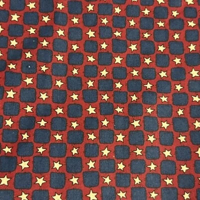 Stars & Squares Fabric Stiff Fabric Red Navy Cream Remnant Americana 56" x 45" - Image 1 of 4
