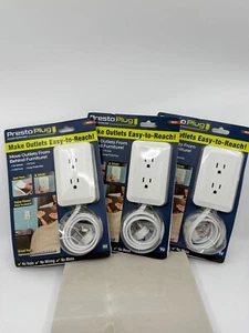 Presto Plug Wall Outlet Extender 4 ft Cord Peel & Stick Set Of Three No Mess - Picture 1 of 3