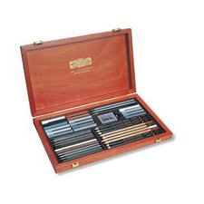 SET DA DISEGNO PER ARTISTI 39 ACCESSORI IN CASSETTA DI LEGNO MATITE GOMMA PANE