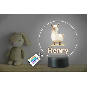 Personalised Kids Animal Name Llama LED Neon Night Light. Nursery Bedroom Remote - Picture 1 of 4