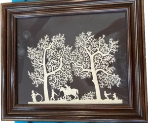 Vintage Scherenschnitte Paper Cutting Folk Art Framed 17” x 14.5” - Picture 1 of 4