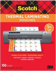 Scotch Thermal Laminating Pouches, 100-Pack, 8.9 x 11.4 inches, Letter Size - Picture 1 of 10