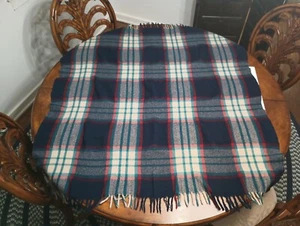 Vintage Stadium Blanket Wool O the West Plaid Tartan Fringed Throw 55" x 50" - Picture 1 of 8