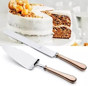 Wedding Cake Knife Server Set Rose Gold 18/10 Stainless - Picture 1 of 6