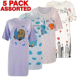5 Pack Nightdress Nightie Women Cotton Ladies Short Sleeve Nightshirt Nightwear - Picture 1 of 59