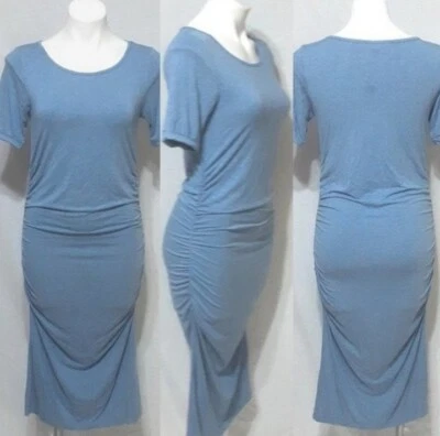 Isabella Oliver Ruched Bodycon Maternity Shirt Dress Women's Sz 3 Blue Stretchy - Image 1 of 4
