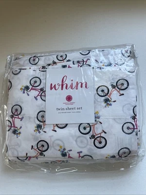 Martha Stewart Collection Whim Twin Sheet Set Bike Lane 200  TC Cotton New - Image 1 of 3
