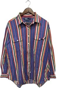 Vintage Polo Ralph Lauren Striped Shirt Color Block Double Pocket 90s Button Up - Picture 1 of 8