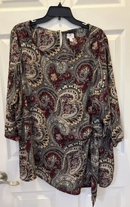 Abito Fienile 3X Moody Colorato Paisley Girocollo Manica 3/4 Cravatte Lato Sinistro Top - Foto 1 di 4