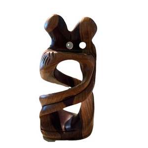 Wooden Figurine Curving Lovers Sculpture Hand Curved Brown Home Decor EUC - Picture 1 of 8