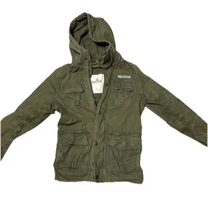 Chaqueta Hollister para mujer pequeña verde con capucha bolsillos utilitarios botón delantero militar - Imagen 1 de 20