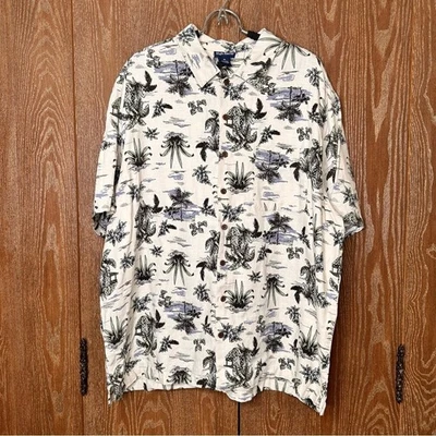 Camisa masculina High Sierra mistura de linho férias manga curta casual botão para baixo GG - Imagem 1 de 4