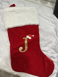 Red Personalized Embroidered Letter J Christmas Stocking 20 Inches Read Descript - Picture 1 of 4