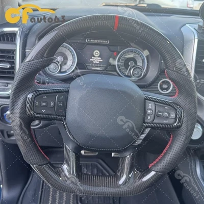 Руль из настоящего углеродного волокна подходит для Dodge Ram 1500 2019-2024 без подогрева - Изображение 1 из 4