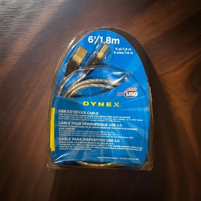 Dynex USB 2.0. A-B DEVICE CABLE 6 FEET 1.8 m NEW SEALED TE-USB 2AB 2.0 SBG - Image 1 of 2