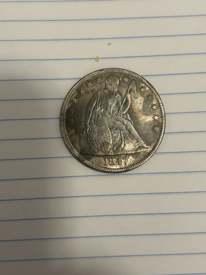 Dólar de plata libertad sentada circulado 1847-P $1 -RARO- Foto 1 de 2