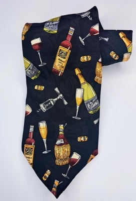 Bellini Champagne Spirits Negro Todo Seda. Corbata de cuello 57" X 4"  Foto 1 de 4