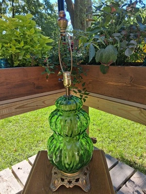 Vintage EF & EF  Falkenstein Retro Green Pickle Cucumber Shaped Glass Lamp - Image 1 of 4