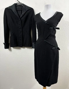 Conjunto de 2 piezas de traje de vestir vintage de los años 40 para mujer chaqueta negra pequeña tela gordita - Imagen 1 de 12