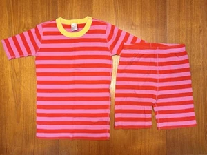 Girls size 12 150 Hanna Andersson Short John Pajamas Short Sleeve PJs Pink Red - Picture 1 of 10