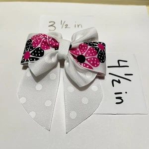 White Polka Dots, Hot Pink & Black Hair Bow, 3 1/2 by 4 1/2 in Handmade - Picture 1 of 2